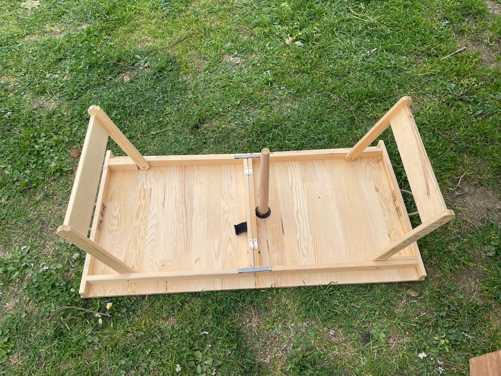 Pine Wood Foldable Low Table, Rustic Farmhouse Dining, Portable Design