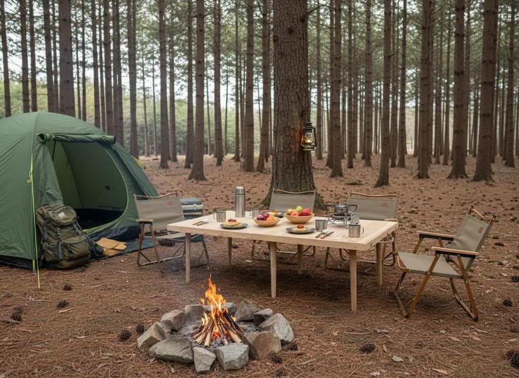 Pine Wood Foldable Camp Table, Boho Picnic Furniture (28x71 inch)