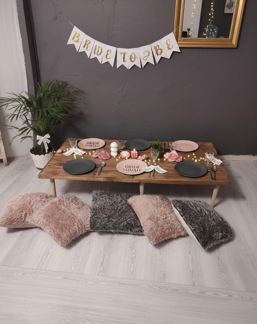 Handmade Pine Wood Foldable Table (28x48inch H13), Boho Picnic Party Decor