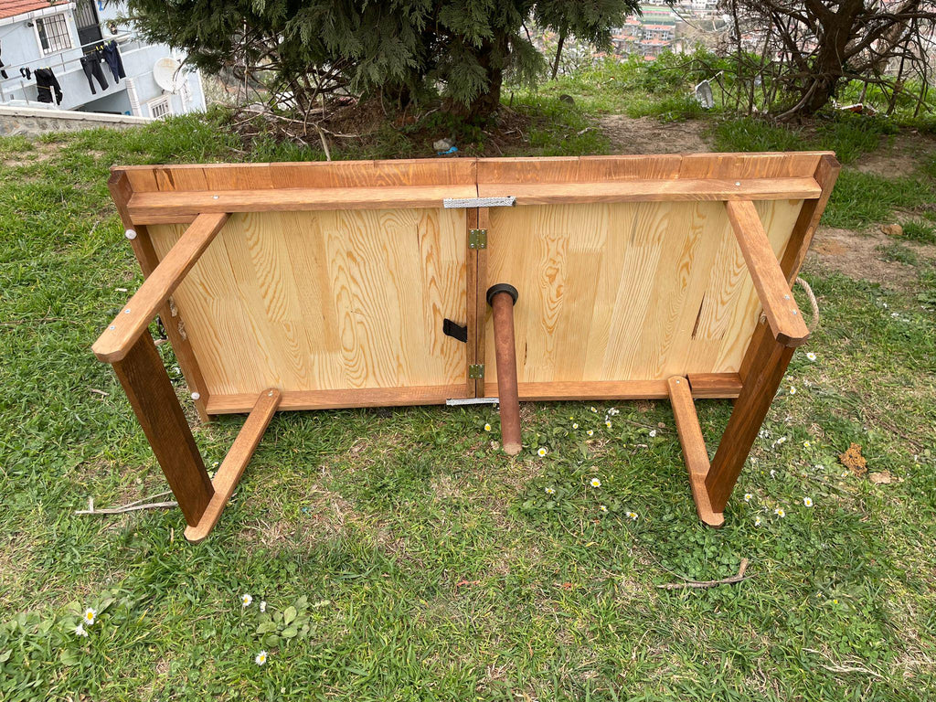 Pine Wood Foldable Low Table, Rustic Farmhouse Dining, Portable Design