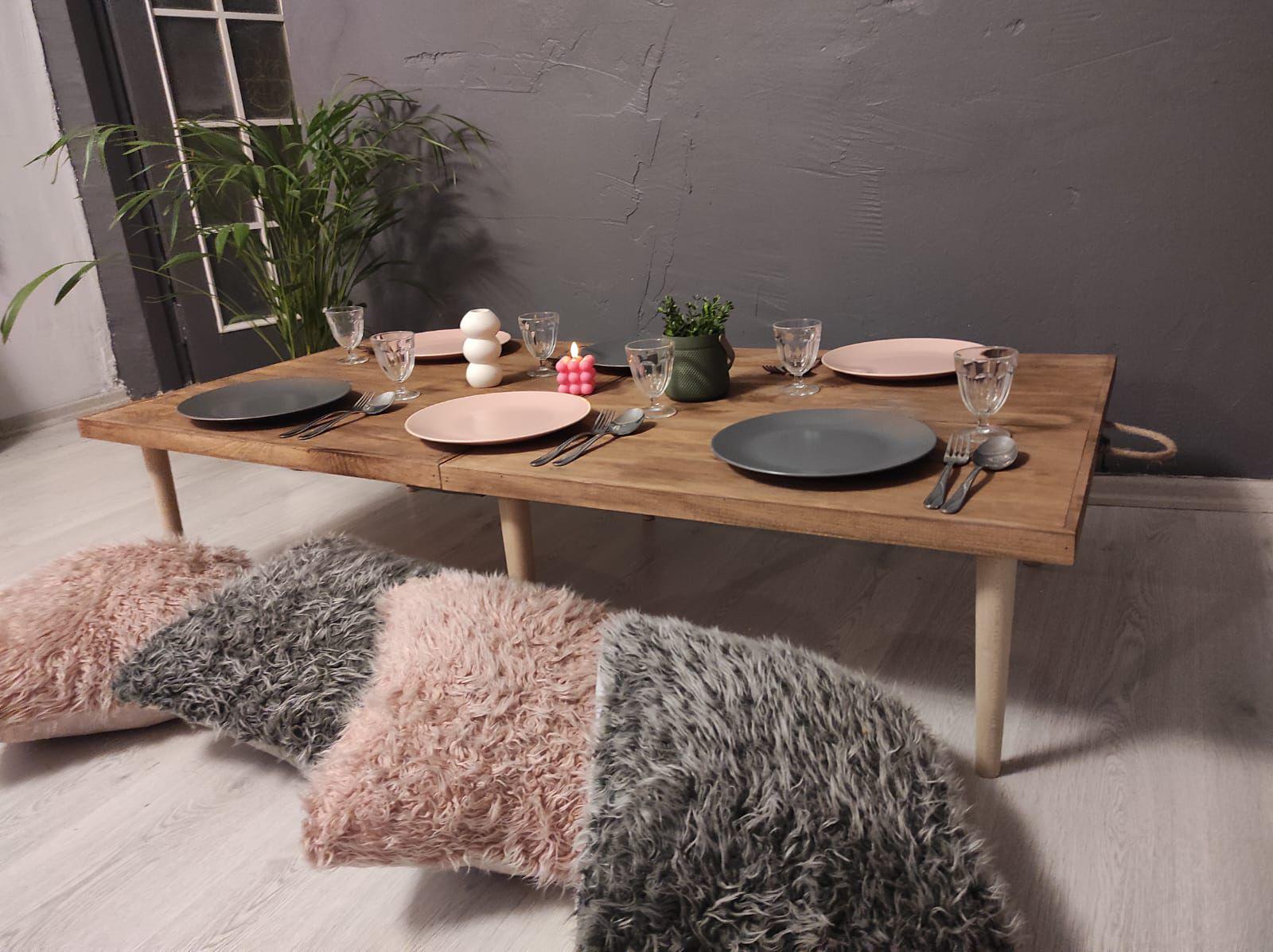Handmade Pine Wood Foldable Table (28x48inch H13), Boho Picnic Party Decor