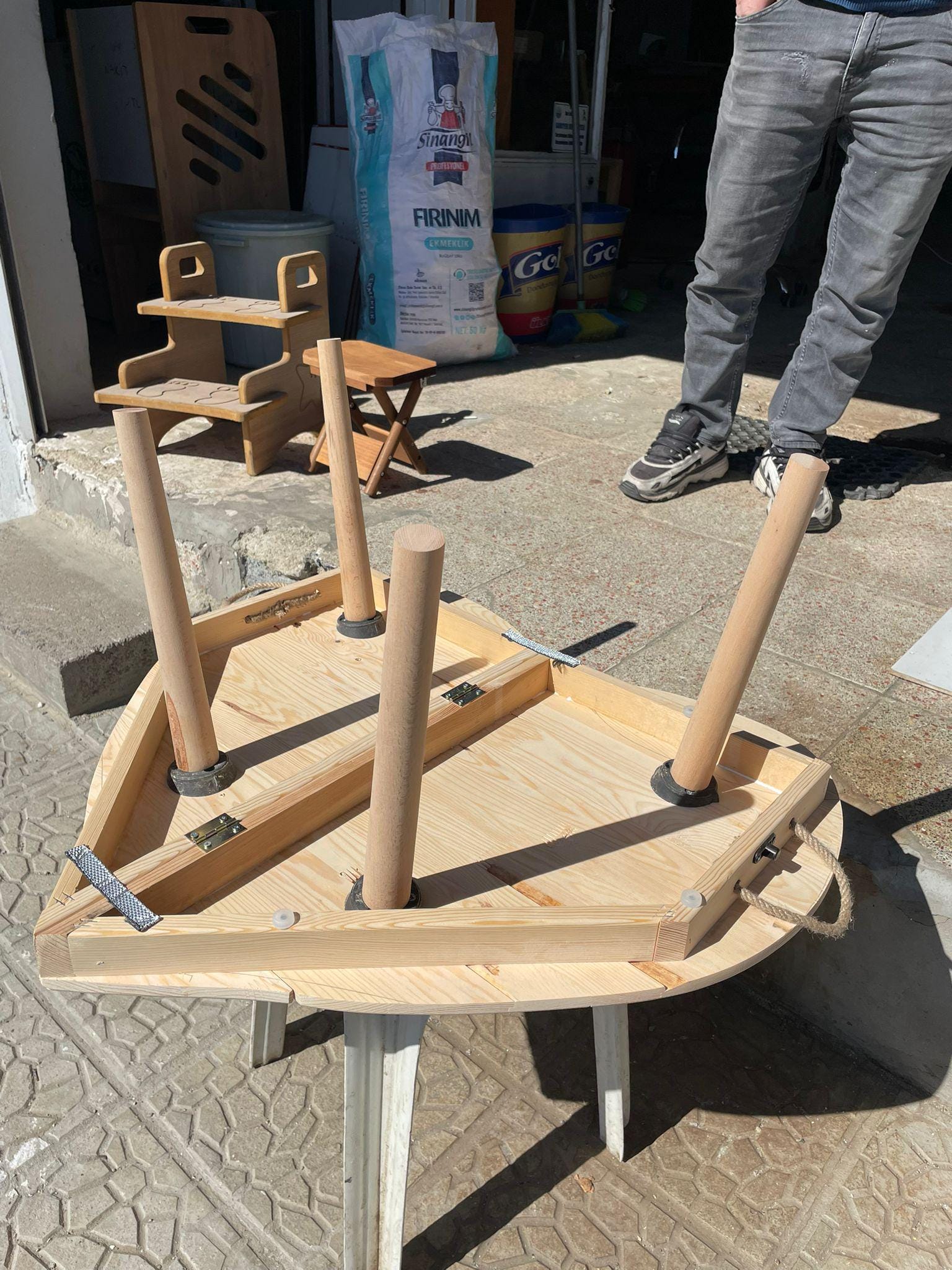 Heart Shaped Pine Wood Picnic Table, Foldable Boho Outdoor Furniture