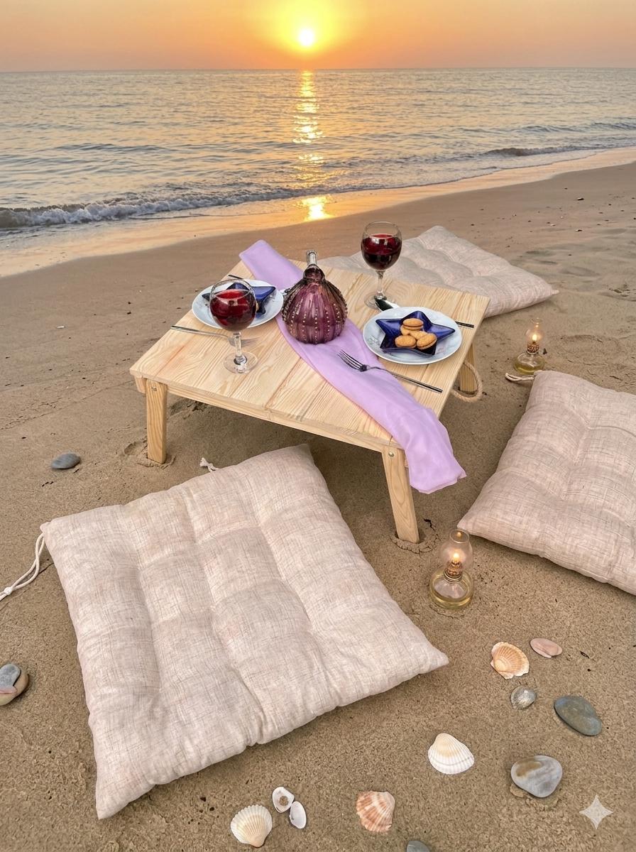 Solid Wood Foldable Picnic Table, Minimalist Floor Table, Portable Outdoor Seating (22x20inch)