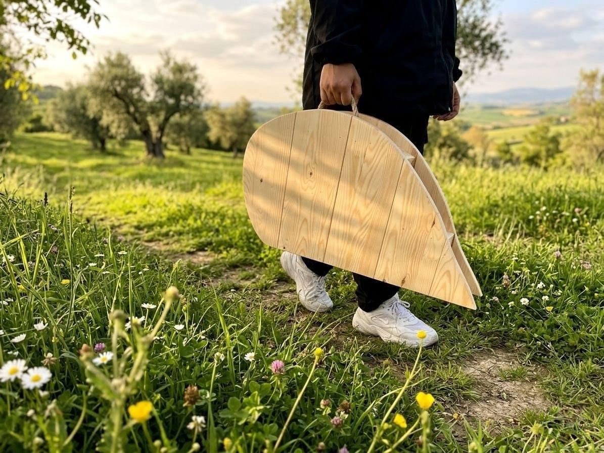Heart Shaped Pine Wood Picnic Table, Foldable Boho Outdoor Furniture