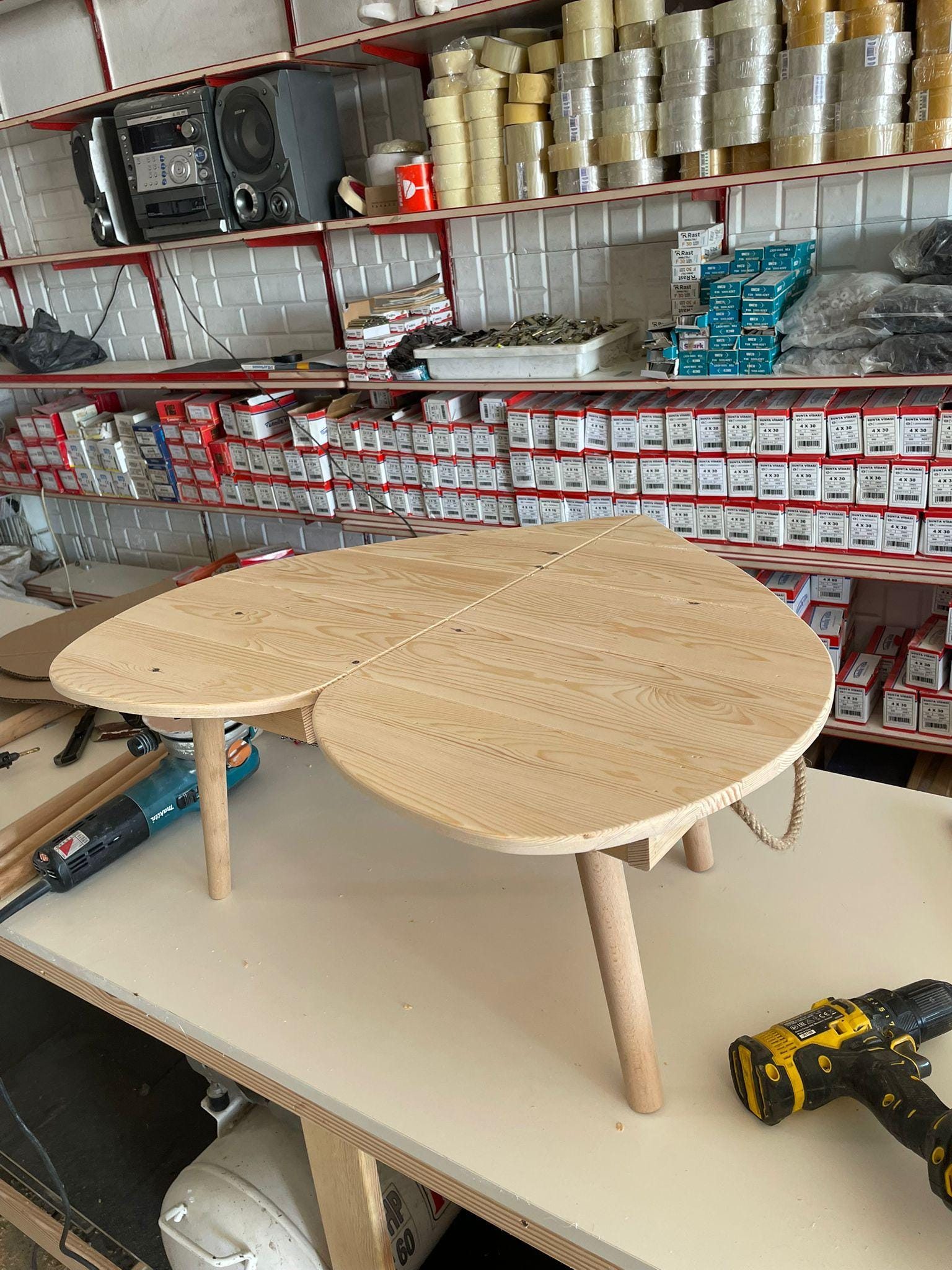 Heart Shaped Pine Wood Picnic Table, Foldable Boho Outdoor Furniture