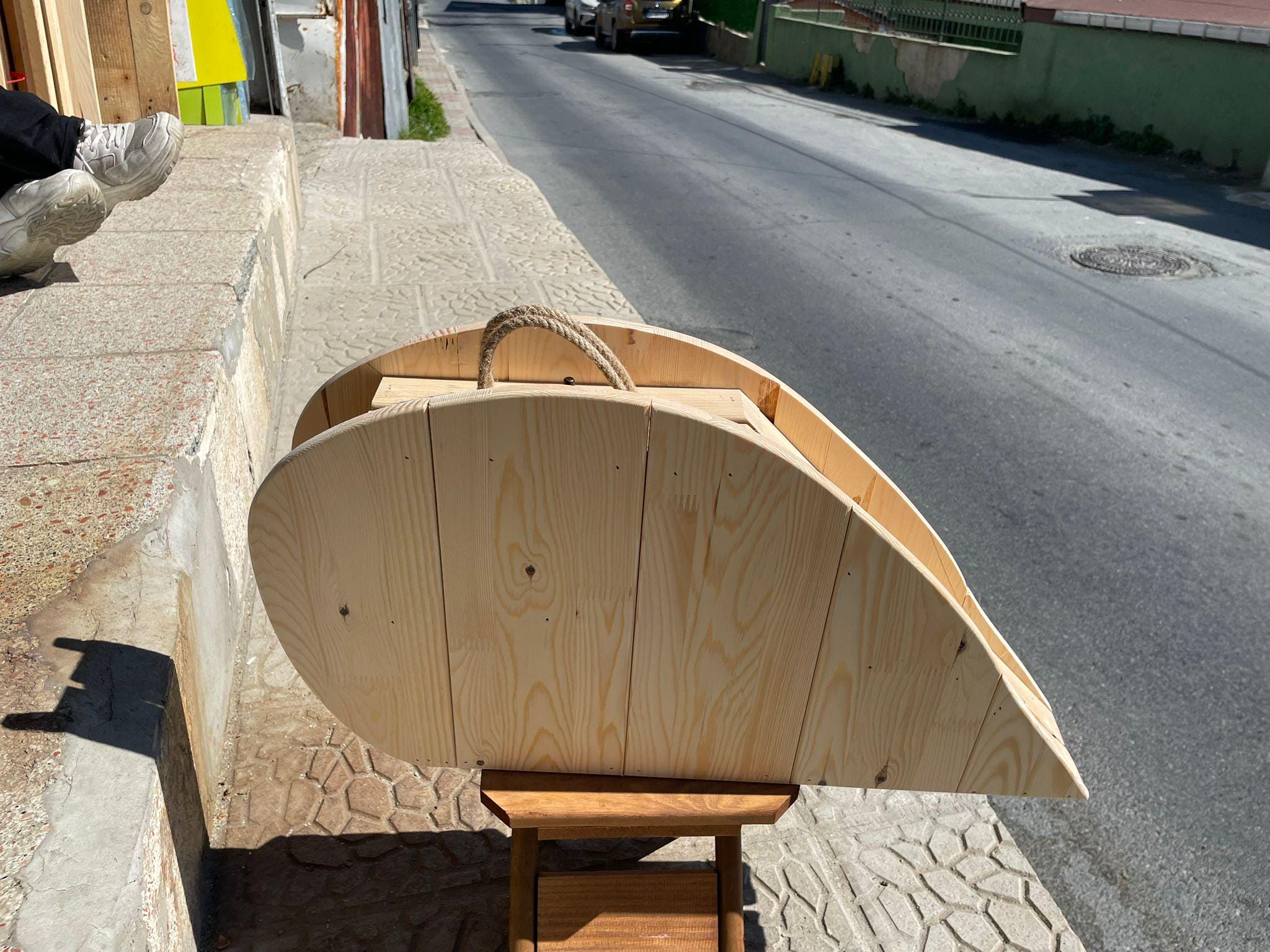 Heart Shaped Pine Wood Picnic Table, Foldable Boho Outdoor Furniture
