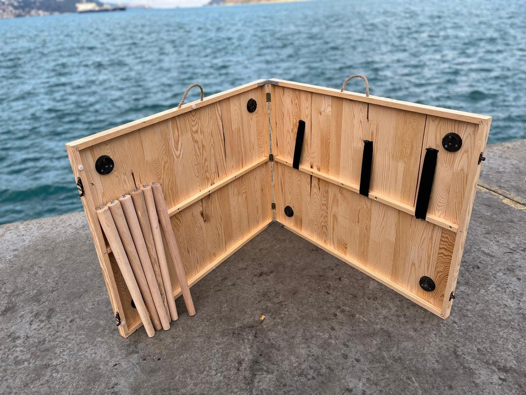 Handmade Pine Wood Foldable Picnic Table, Boho Wedding Decor, Seats 8-12