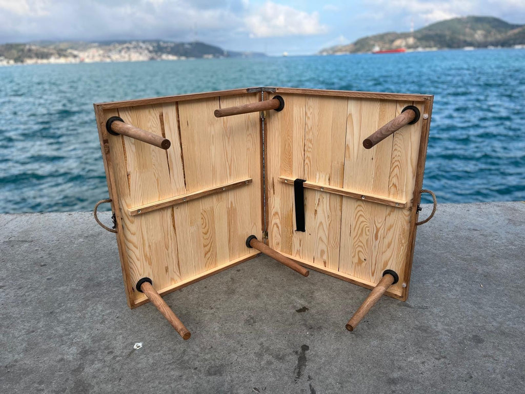 Handmade Pine Wood Foldable Table, Boho Camp Picnic Decor (28x48 H13inch)