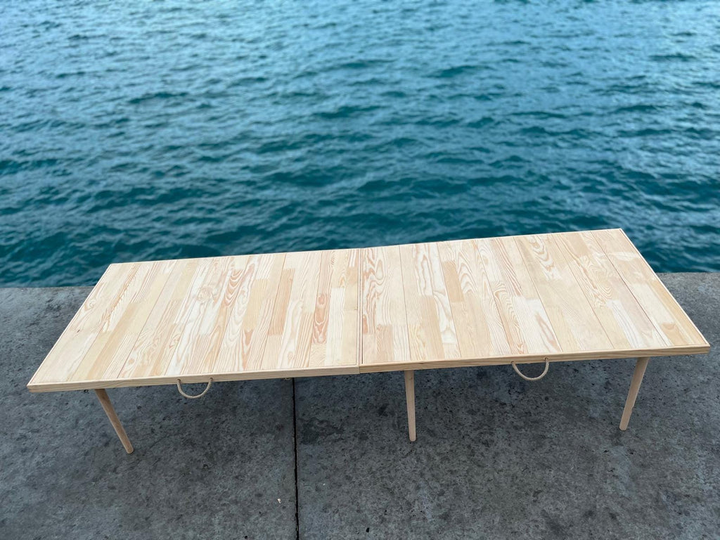 Pine Wood Foldable Camp Table, Boho Picnic Furniture (28x71 inch)