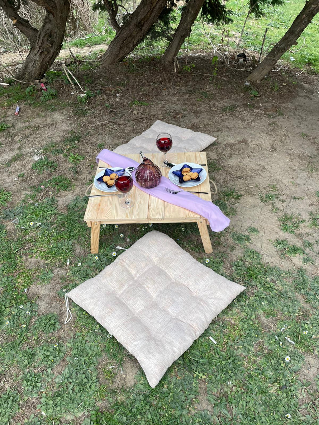 Solid Wood Foldable Picnic Table, Minimalist Floor Table, Portable Outdoor Seating (22x20inch)