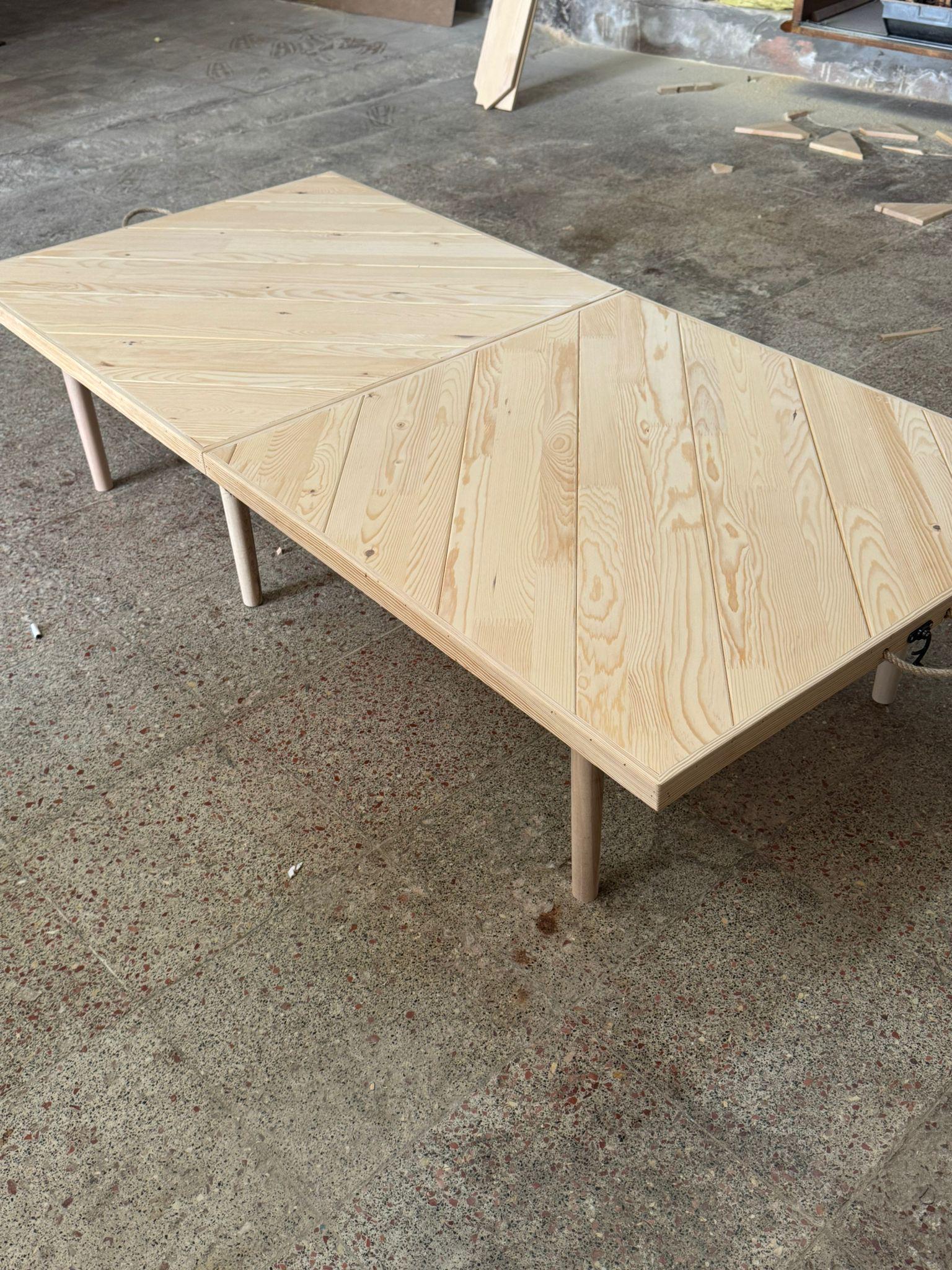 Scandinavian Pine Wood Foldable Low Table, Minimalist Floor Dining Table