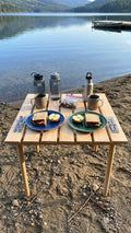 Handmade Pine Wood Foldable Table, Boho Picnic Camp Decor (24x24inch H19inch)