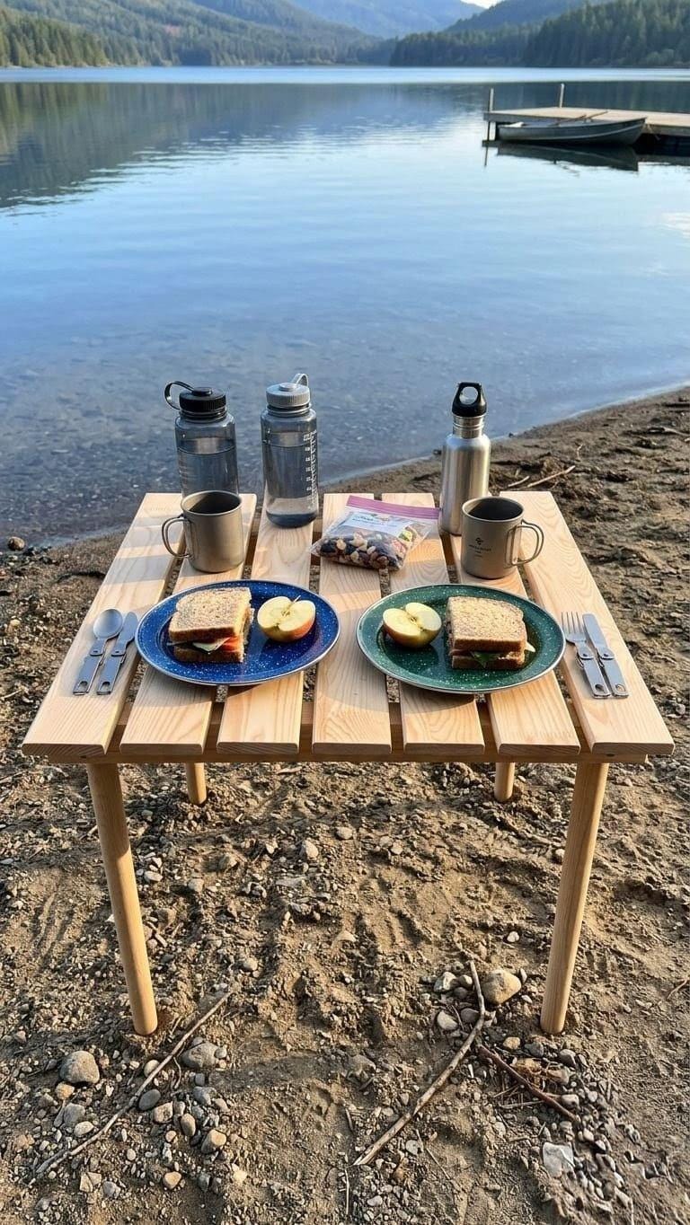 Handmade Pine Wood Foldable Table, Boho Picnic Camp Decor (24x24inch H19inch)