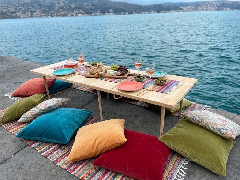 Foldable Wood Picnic Table,(28x71 H13-19) Boho Bride Party Decor table, Wooden table, Camp table, Portable Picnic table, Balcony table