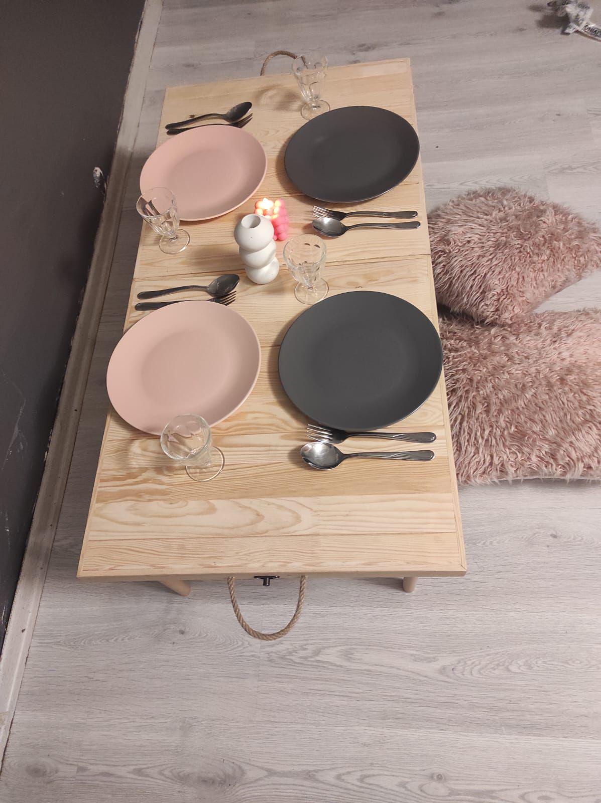Handmade Pine Wood Foldable Table, Boho Camp Picnic Decor (22*44 H13inch)