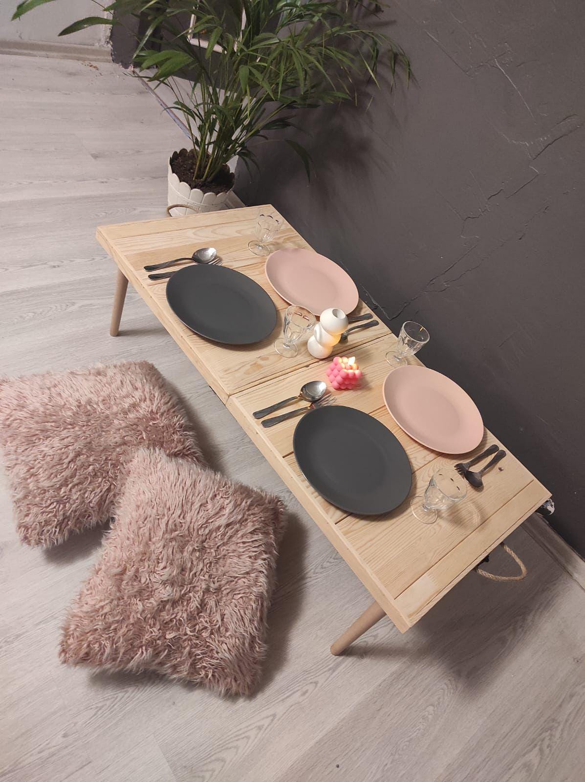 Handmade Pine Wood Foldable Table, Boho Camp Picnic Decor (22*44 H13inch)