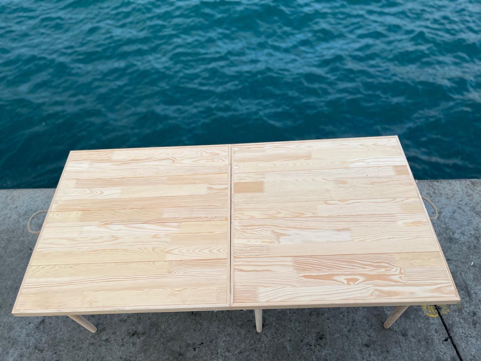 Handmade Pine Wood Foldable Table, Boho Picnic Camp Decor (22x44 H13inch)