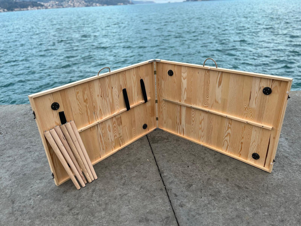 Handmade Pine Wood Picnic Table, Boho Outdoor Furniture, Foldable Design (28x80 inch)