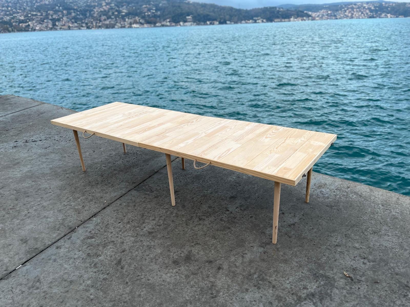 Pine Wood Foldable Camp Table, Boho Picnic Furniture (28x71 inch)