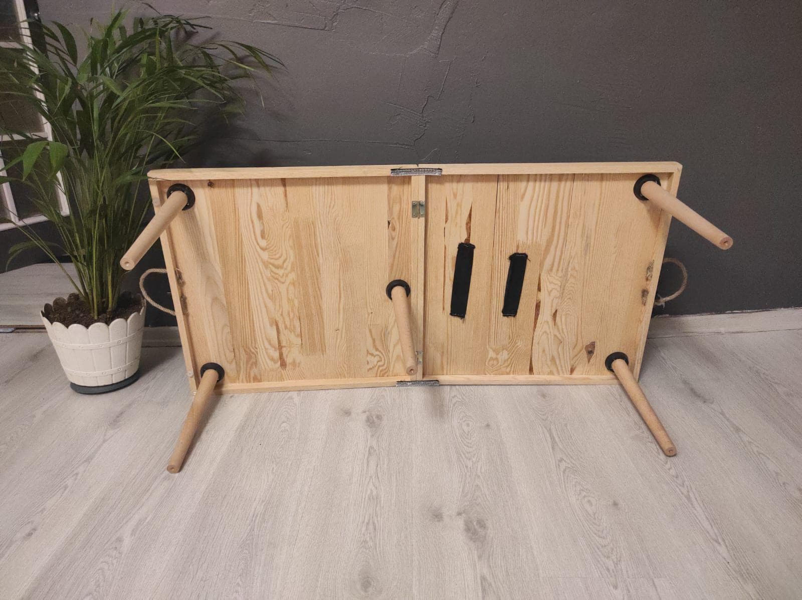 Scandinavian Pine Wood Foldable Low Table, Minimalist Floor Dining Table