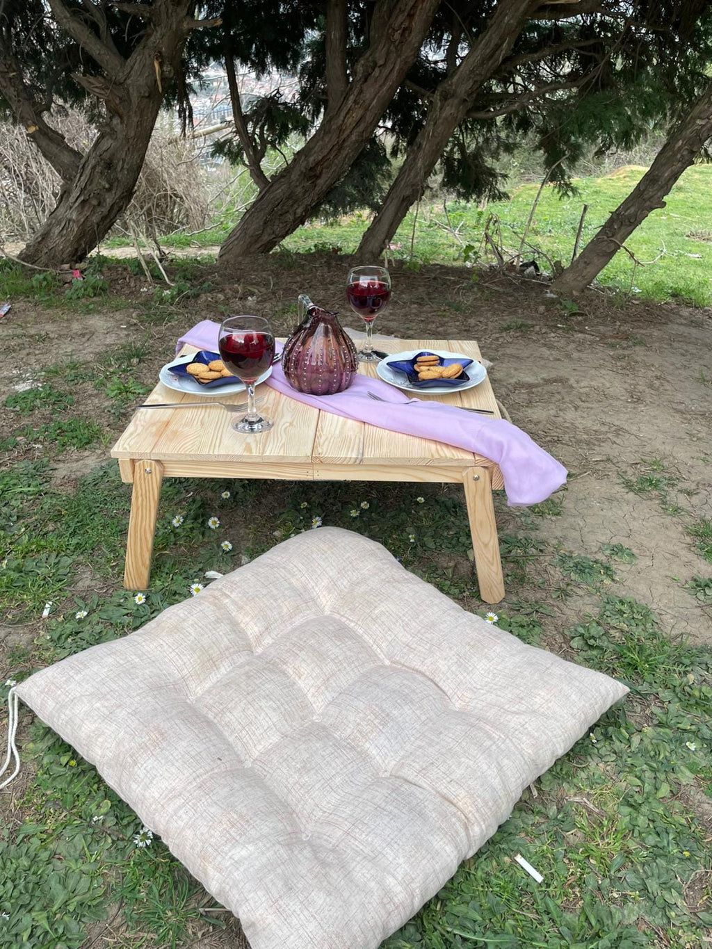 Solid Wood Foldable Picnic Table, Minimalist Floor Table, Portable Outdoor Seating (22x20inch)