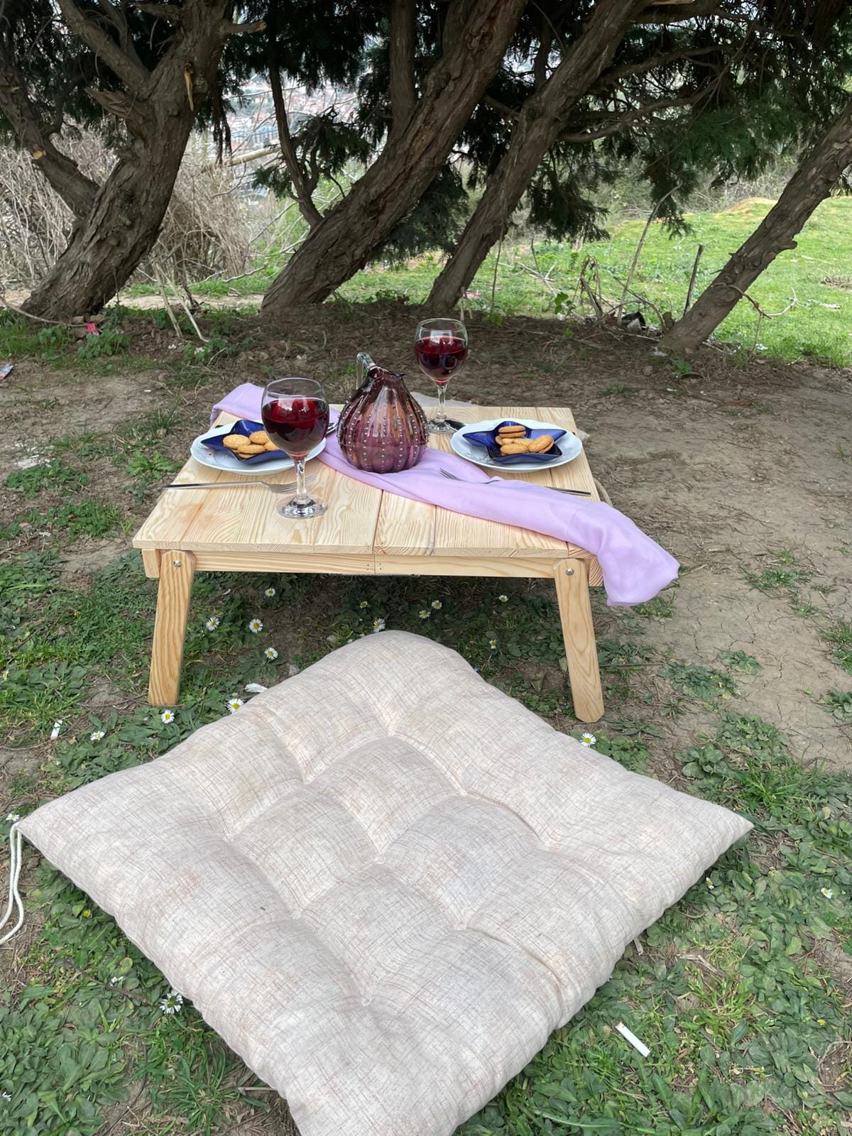 Solid Wood Foldable Picnic Table, Minimalist Floor Table, Portable Outdoor Seating (22x20inch)