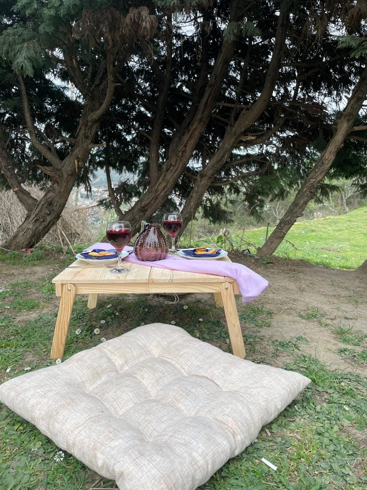 Solid Wood Foldable Picnic Table, Minimalist Floor Table, Portable Outdoor Seating (22x20inch)