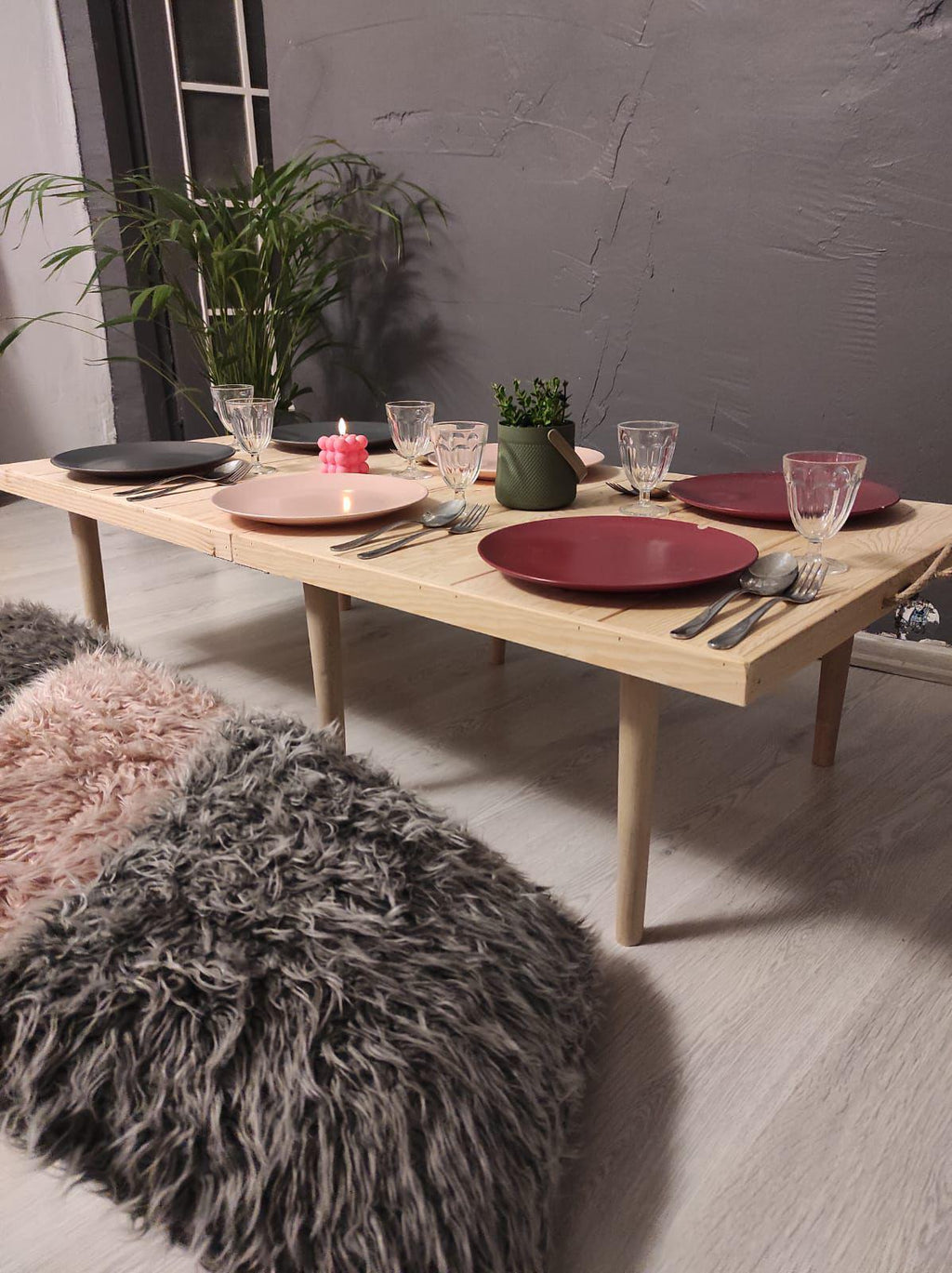 Handmade Pine Wood Foldable Table, Boho Camp Picnic Decor (28x48 H13inch)