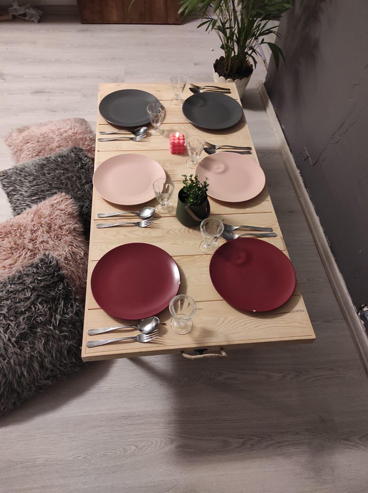 Handmade Pine Wood Foldable Table, Boho Camp Picnic Decor (28x48 H13inch)
