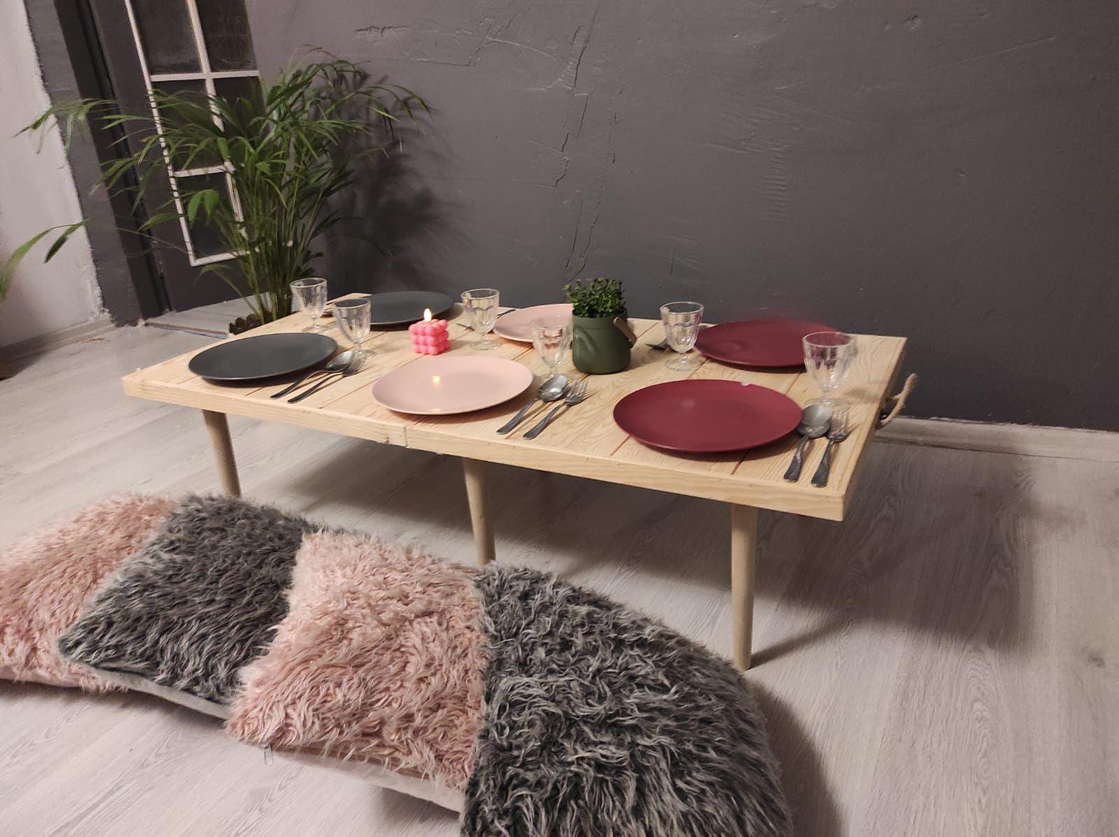 Handmade Pine Wood Foldable Table, Boho Camp Picnic Decor (28x48 H13inch)