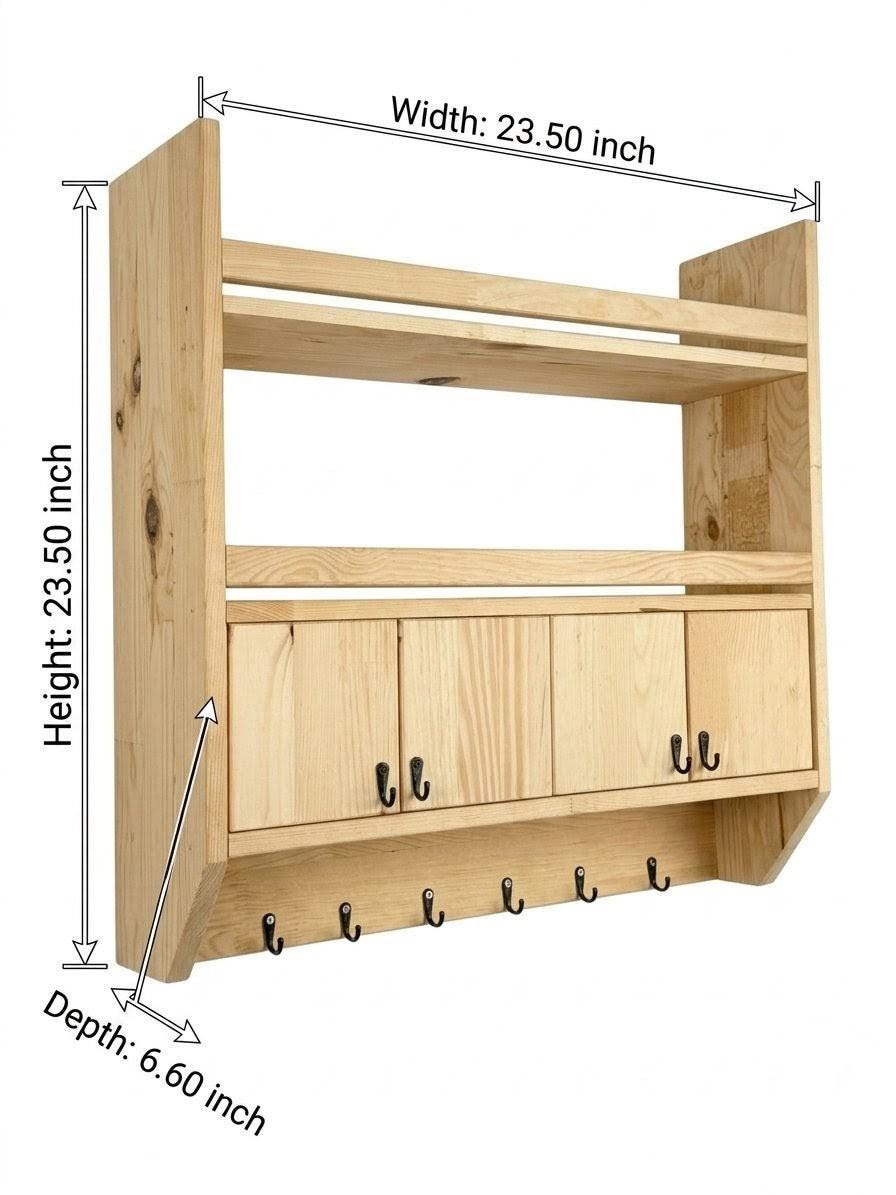 Handmade Wooden Wall Shelf, Spice Rack, Rustic Style Hanging Shelf, Solid Wood Wall Shelf for Kitchen