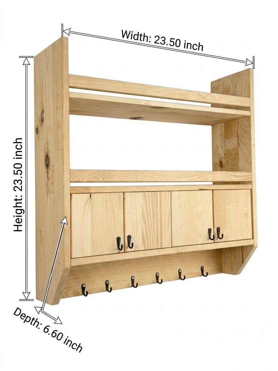 Handmade Wooden Wall Shelf, Spice Rack, Rustic Style Hanging Shelf, Solid Wood Wall Shelf for Kitchen