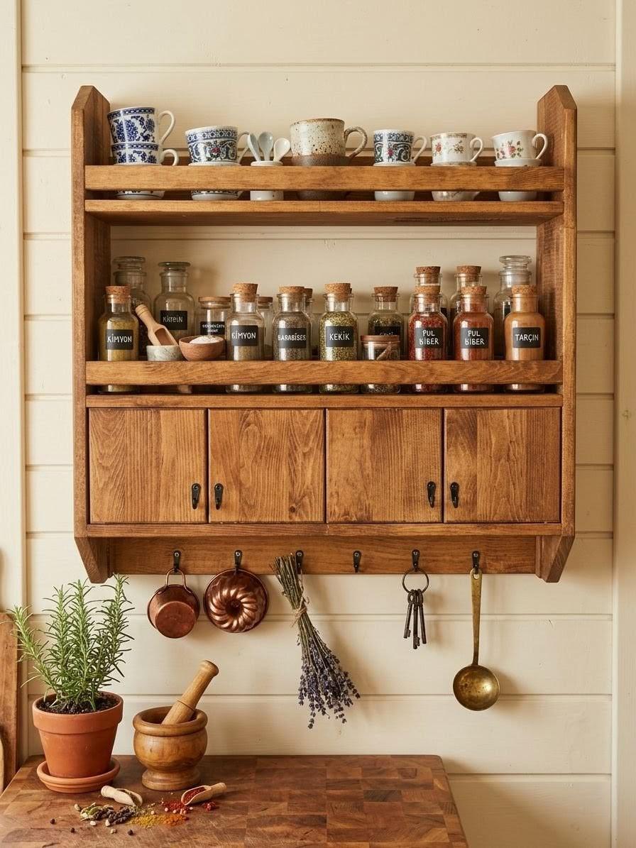 Handmade Wooden Wall Shelf, Spice Rack, Rustic Style Hanging Shelf, Solid Wood Wall Shelf for Kitchen