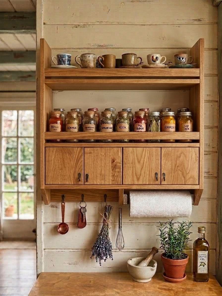 Handmade Wooden Wall Shelf, Spice Rack, Rustic Style Hanging Shelf, Solid Wood Wall Shelf for Kitchen
