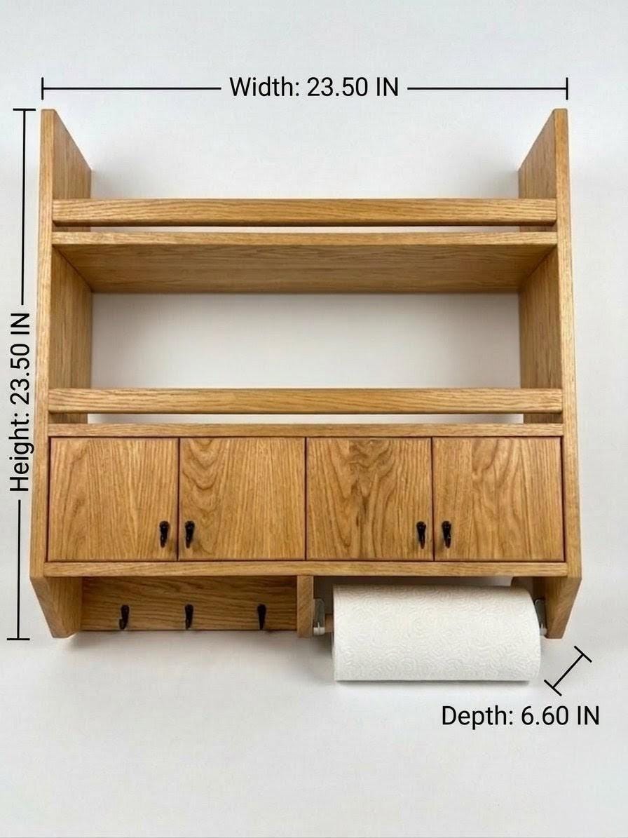 Handmade Wooden Wall Shelf, Spice Rack, Rustic Style Hanging Shelf, Solid Wood Wall Shelf for Kitchen