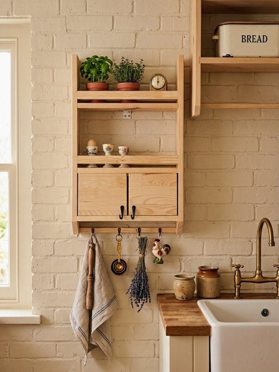 Handmade Wooden Wall Shelf, Spice Rack, Rustic Style Hanging Shelf, Solid Wood Wall Shelf for Kitchen