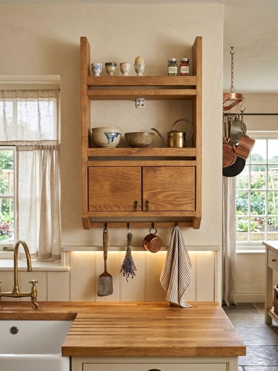Handmade Wooden Wall Shelf, Spice Rack, Rustic Style Hanging Shelf, Solid Wood Wall Shelf for Kitchen