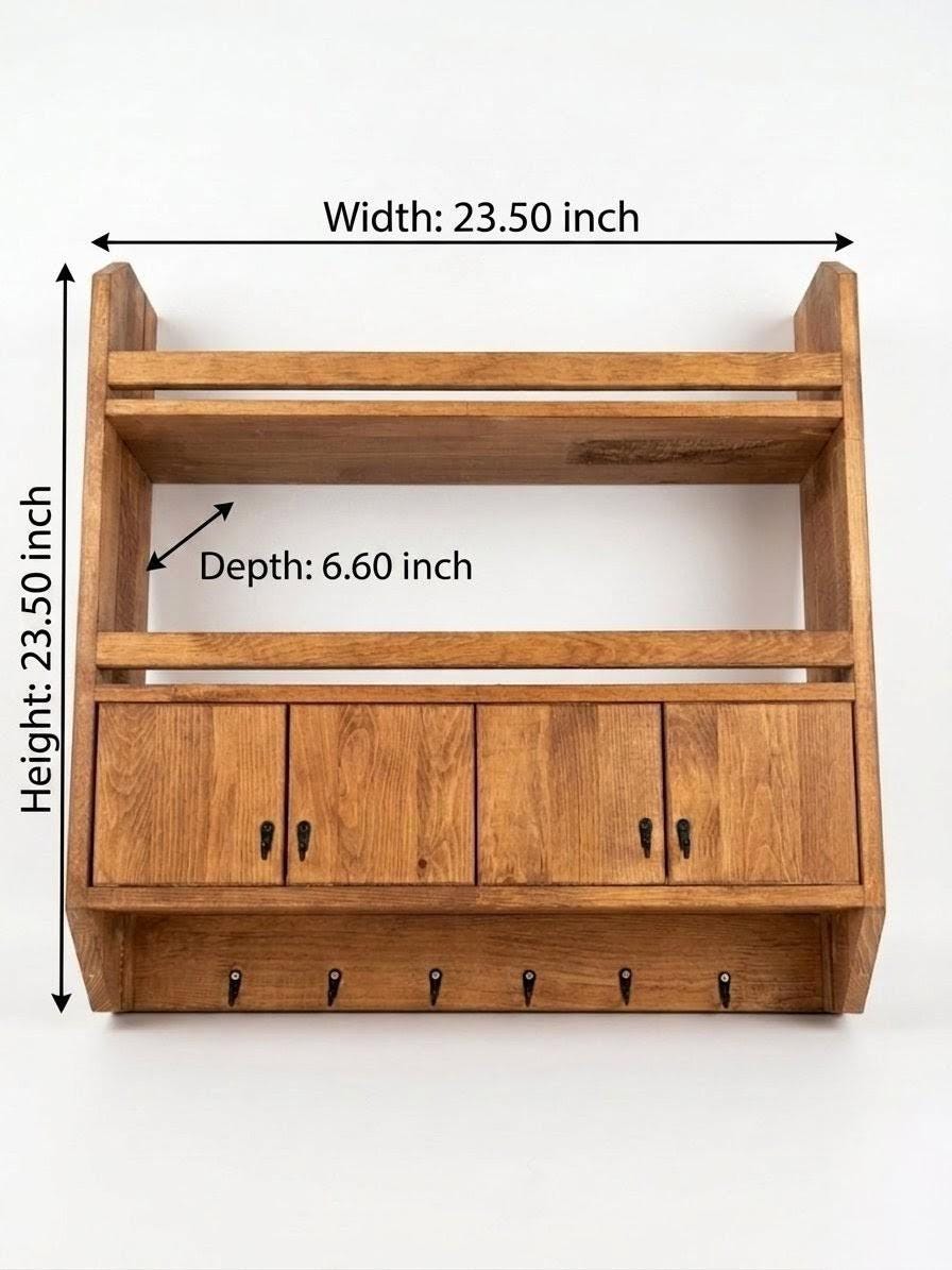 Handmade Wooden Wall Shelf, Spice Rack, Rustic Style Hanging Shelf, Solid Wood Wall Shelf for Kitchen