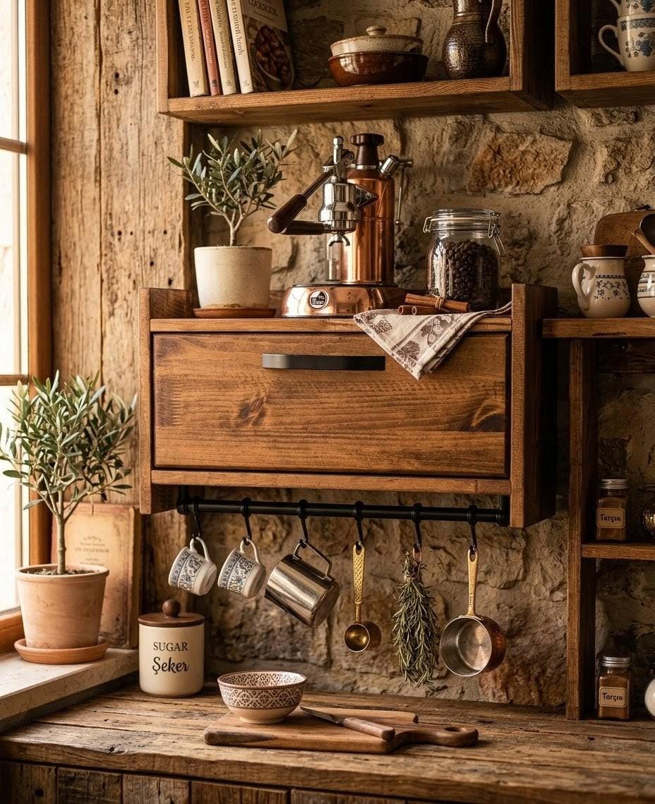 Handmade Wooden Wall Shelf, Spice Rack, Rustic Style Hanging Shelf, Solid Wood Wall Shelf for Kitchen