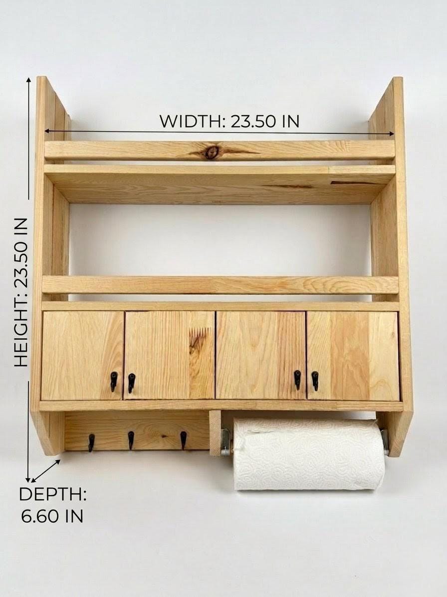 Handmade Wooden Wall Shelf, Spice Rack, Rustic Style Hanging Shelf, Solid Wood Wall Shelf for Kitchen
