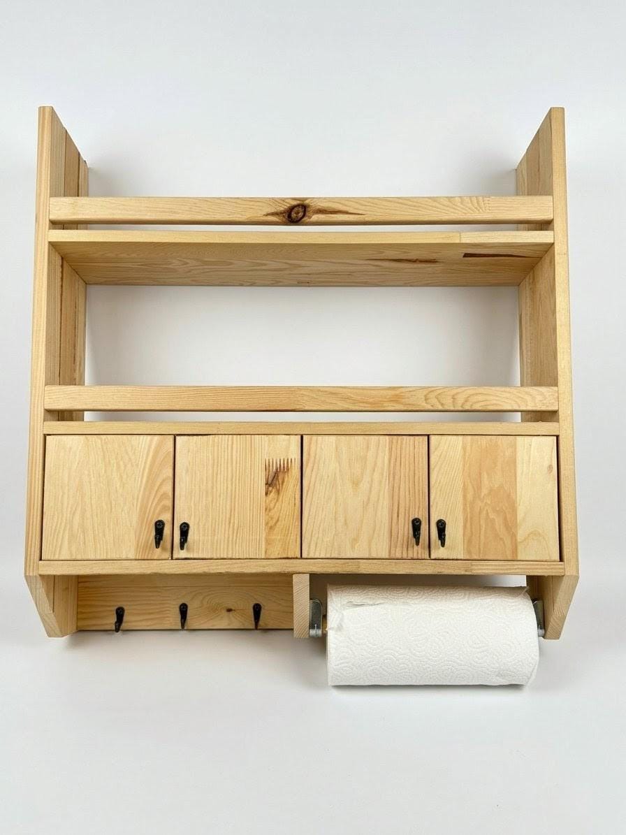 Handmade Wooden Wall Shelf, Spice Rack, Rustic Style Hanging Shelf, Solid Wood Wall Shelf for Kitchen