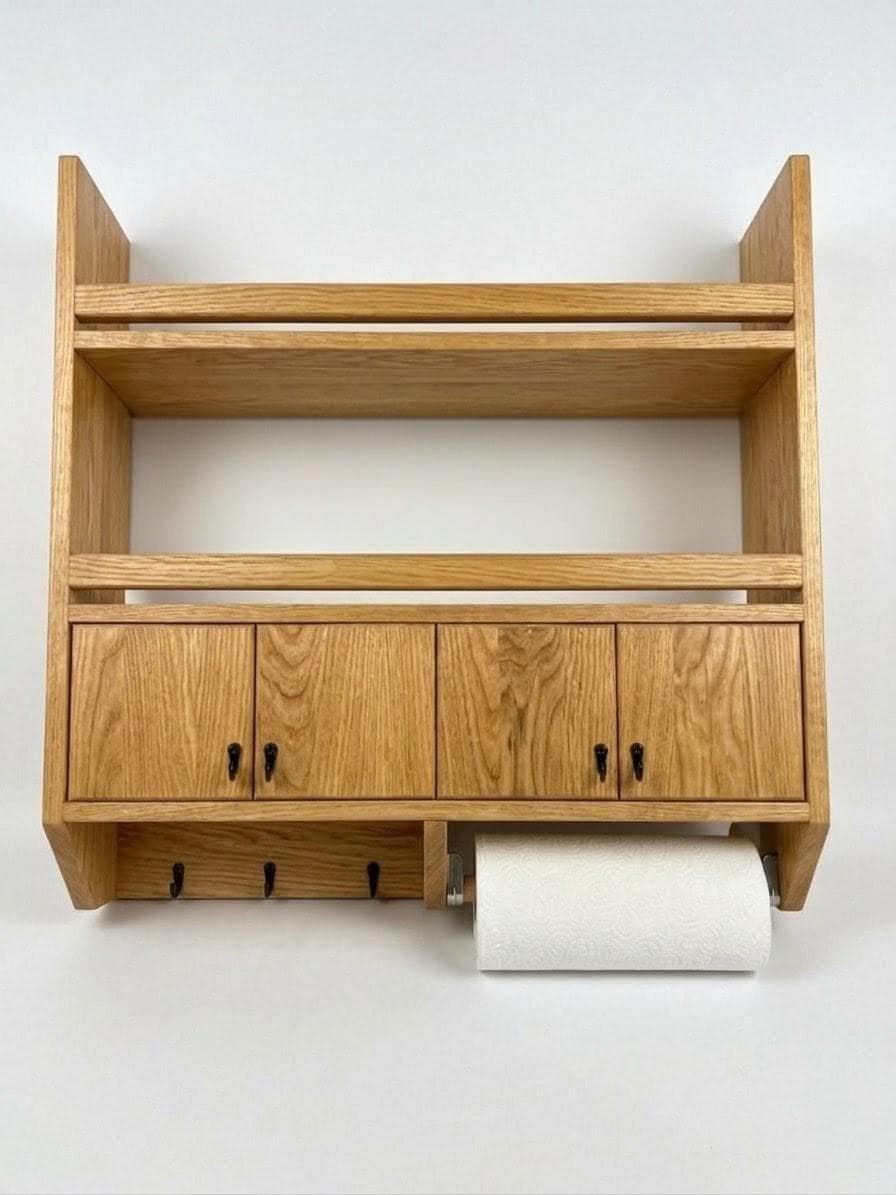 Handmade Wooden Wall Shelf, Spice Rack, Rustic Style Hanging Shelf, Solid Wood Wall Shelf for Kitchen