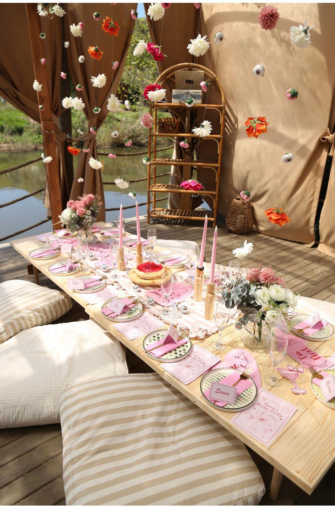 Handmade Pine Wood Foldable Picnic Table, Boho Wedding Decor, Seats 8-12