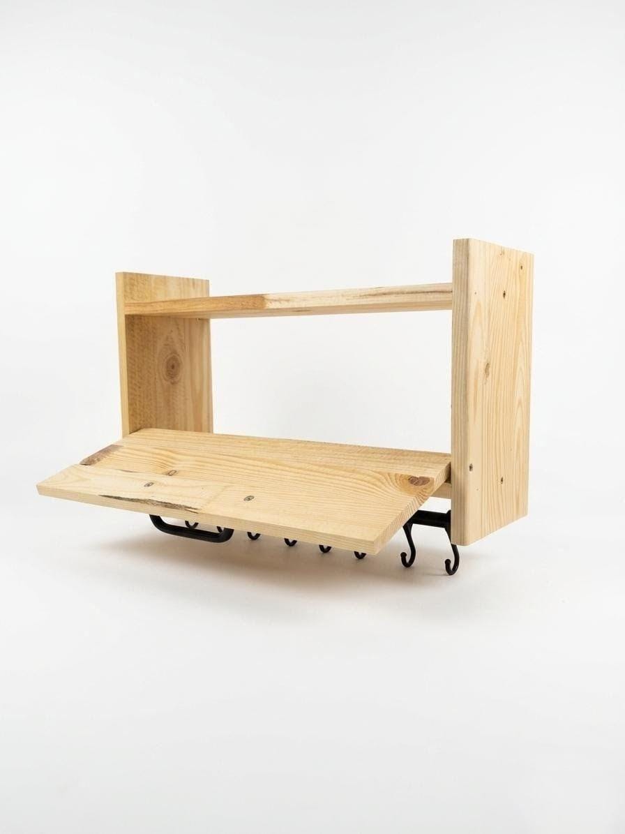 Handmade Wooden Wall Shelf, Spice Rack, Rustic Style Hanging Shelf, Solid Wood Wall Shelf for Kitchen