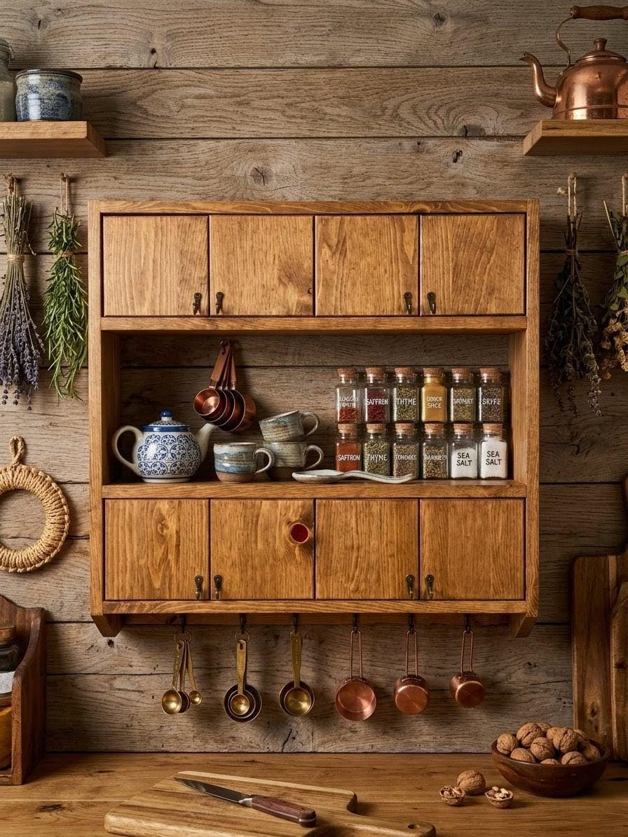 Handmade Wooden Wall Shelf, Spice Rack, Rustic Style Hanging Shelf, Solid Wood Wall Shelf for Kitchen