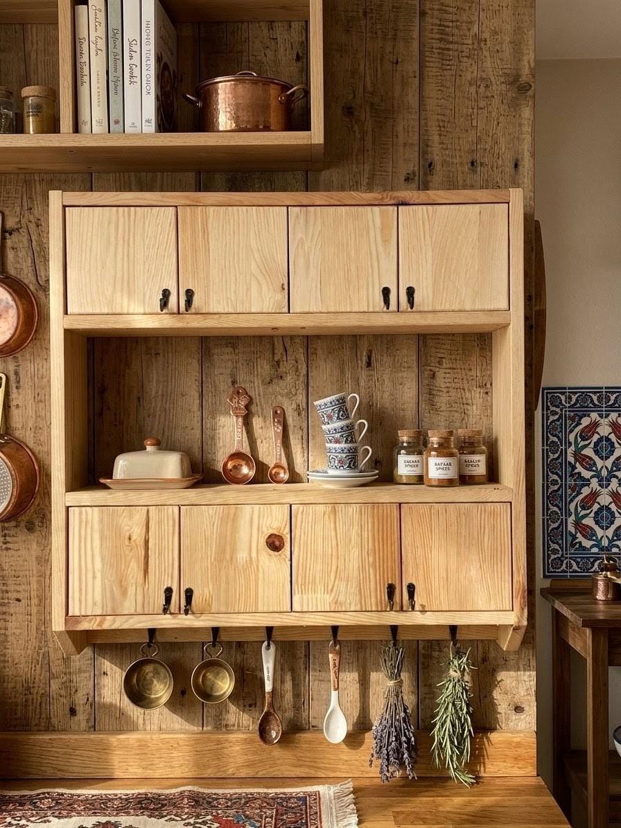 Handmade Wooden Wall Shelf, Spice Rack, Rustic Style Hanging Shelf, Solid Wood Wall Shelf for Kitchen