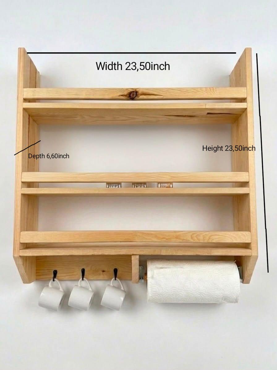 Handmade Wooden Wall Shelf, Spice Rack, Rustic Style Hanging Shelf, Solid Wood Wall Shelf for Kitchen