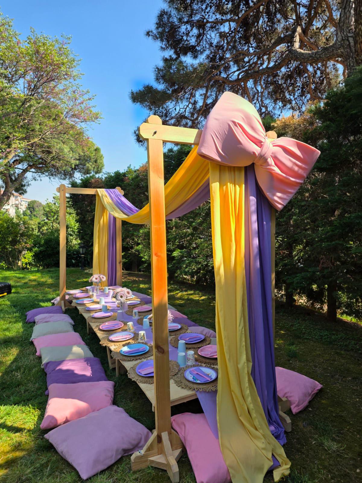Handmade Pine Wood Foldable Picnic Table, Boho Wedding Decor, Seats 8-12