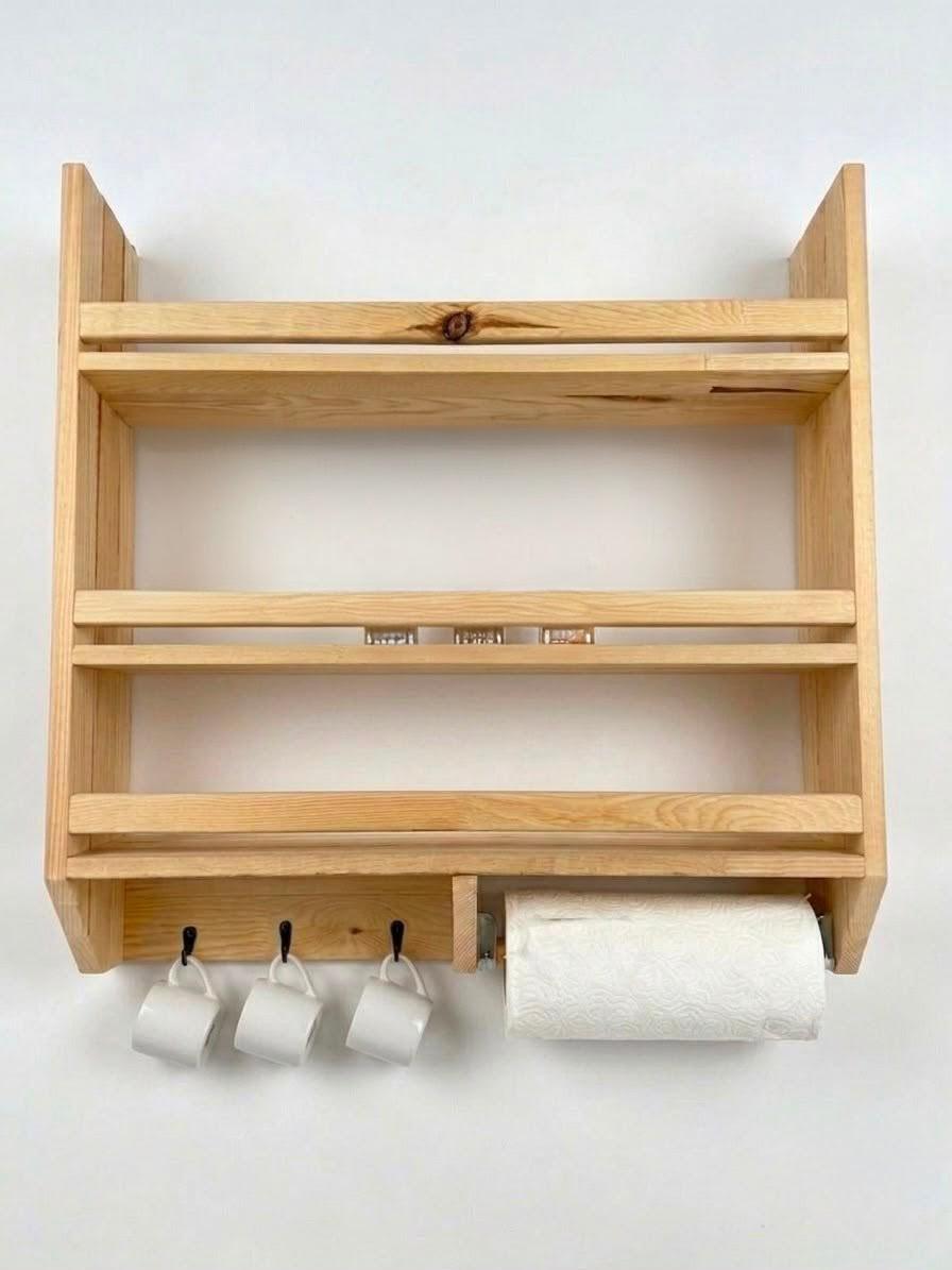 Handmade Wooden Wall Shelf, Spice Rack, Rustic Style Hanging Shelf, Solid Wood Wall Shelf for Kitchen