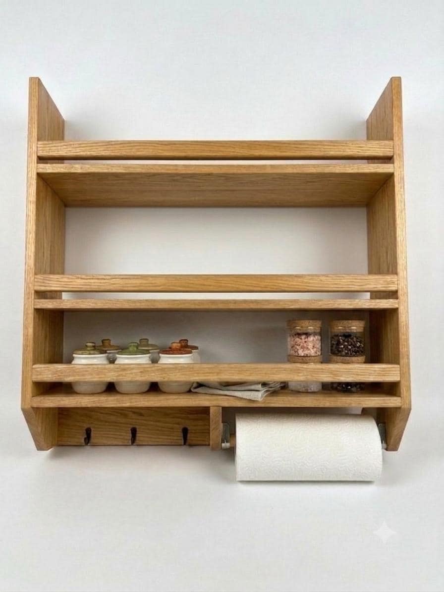 Handmade Wooden Wall Shelf, Spice Rack, Rustic Style Hanging Shelf, Solid Wood Wall Shelf for Kitchen